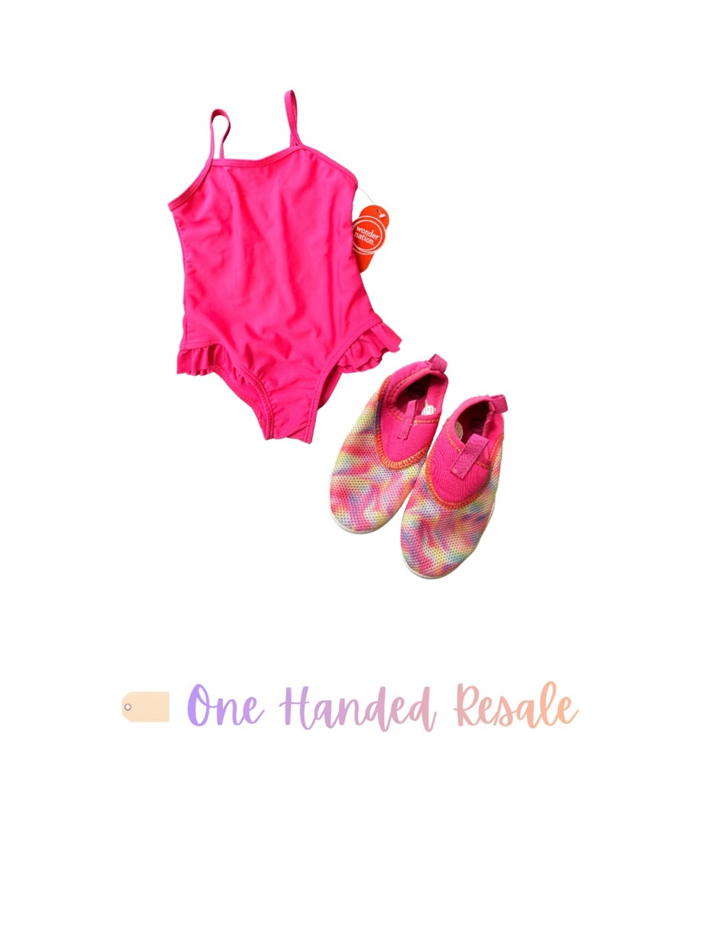 💦 wonder nation Hot Pink Swimsuit (3T) & Rainbow Tie Dye Water Shoes (7/8)